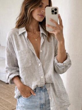 rag & bone Oversized Button Down Shirt Gray Lightweight Minimalist Neutral XXL